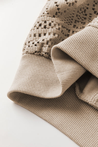 Women's Parchment Knit Crochet Sweatshirt with Exposed Seams and Ribbed Trim - Stylish, Comfortable, and Versatile
