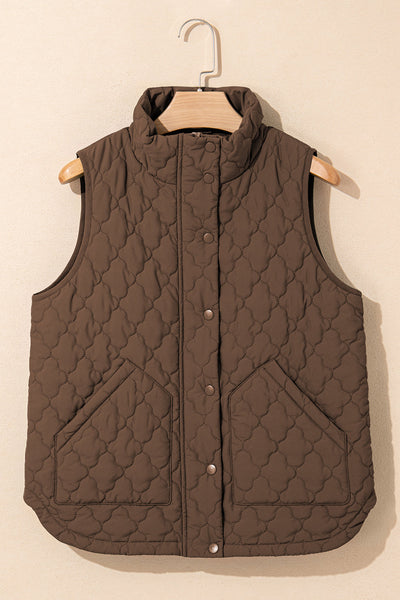 Floral Quilted Vest in Dark Brown with Snap Closures with practical styling and dependable silhouette control.