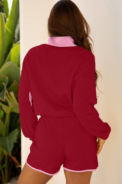 Cozy Women's Half Button Sweatshirt & Shorts Set in Soft Fabric - Casual Lounge Outfit for Relaxing & Outings