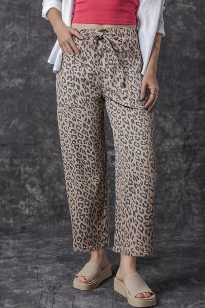 Women's Leopard Print High-Rise Cropped Wide Leg Jeans