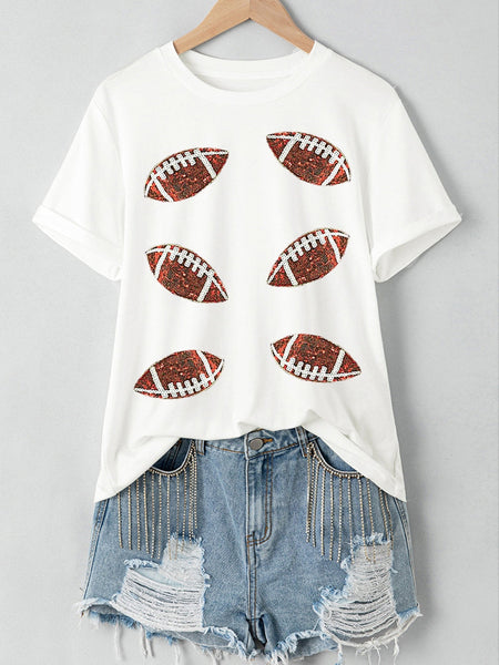 Sparkling White Rugby Sequin Graphic Tee