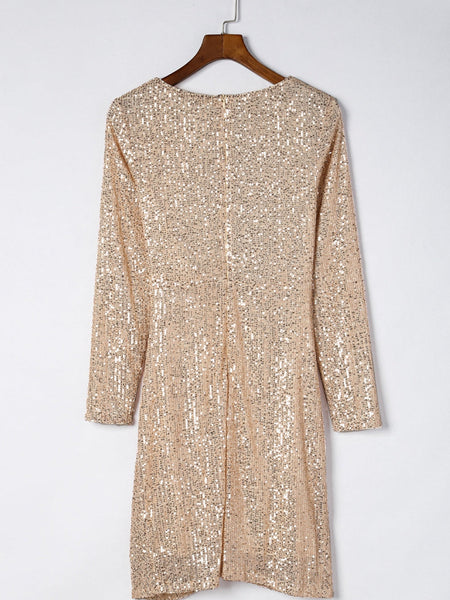Sparkling V-Neck Long Sleeve Dress