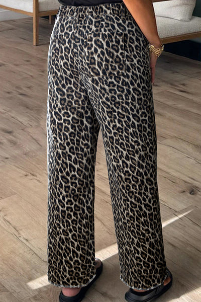 Trendy Women's Yellow Leopard Print Straight Leg Jeans - Chic Casual Fit for Effortless Style
