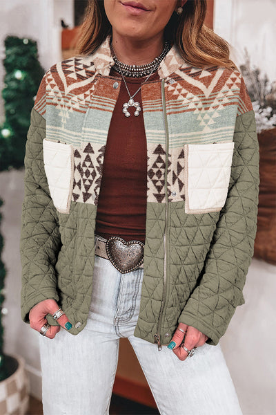 Women's Laurel Green Aztec Quilted Western Jacket