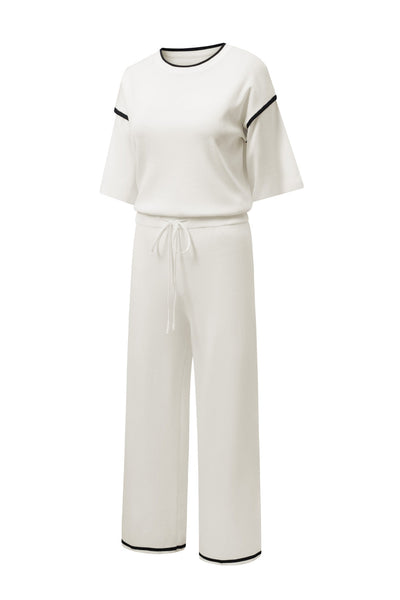Women's Relaxed Colorblock Knit Two-Piece Pant Set in Alabaster