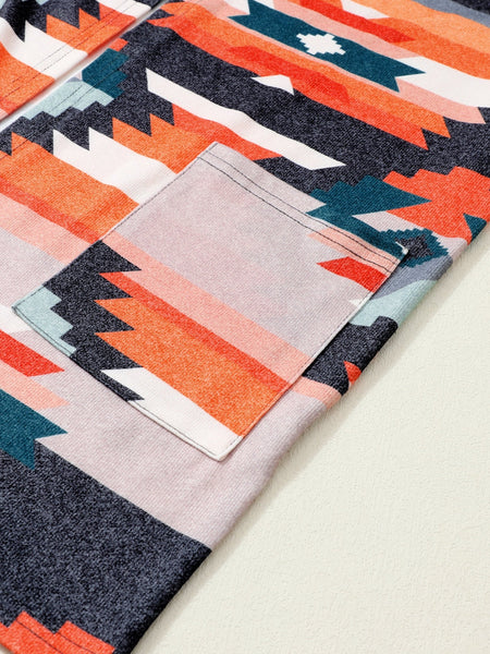 Orange Tribal Aztec Print Western Cardigan