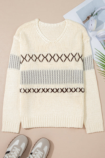 Cozy Knit Women's V-Neck Drop Shoulder Sweater - Stylish Layering Top for Year-Round Comfort and Versatility