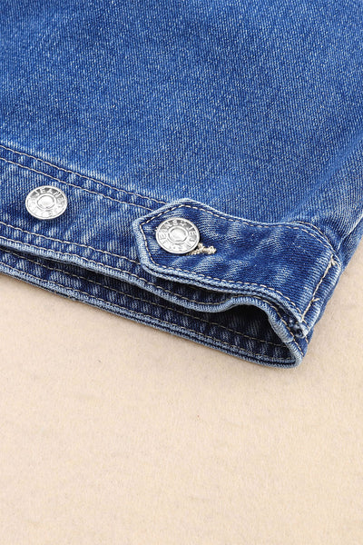 Women's Relaxed Fit Blue Denim Jacket with Chest Pockets and Drop Shoulder for Effortless Casual Style