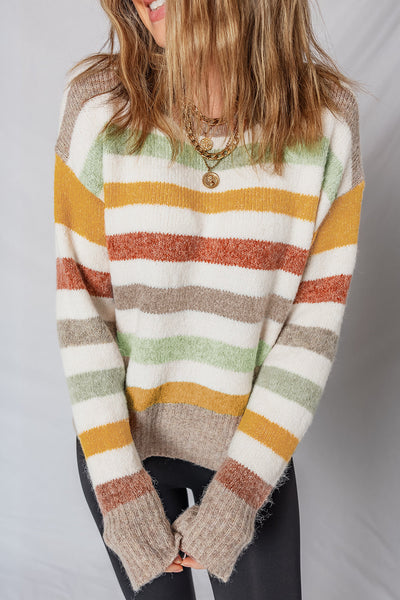 Lightweight Cozy Women's Stripe Sweater - Casual Fit in Soft Pastel Colors, Ideal for Layering and Everyday Comfort