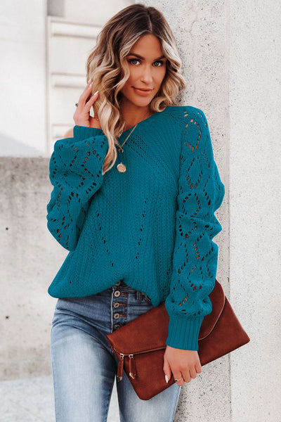 Chic Women's Blue Knit Sweater - Soft, Stylish, Relaxed Fit Perfect for Casual Outings and Everyday Comfort