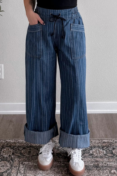 Women's Trendy High-Waisted Striped Jeans for Women - Stylish Casual Fit Denim Pants for Effortless Everyday Outfits