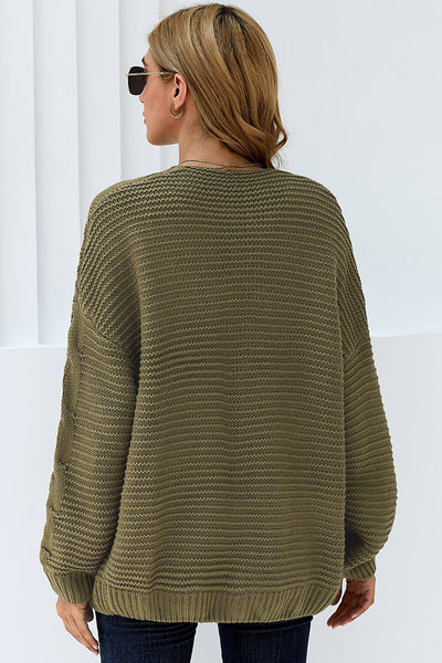 Cozy Olive Green Chunky Knit Cardigan for Women - Long Sleeve Open Front Sweater, Ideal for Stylish Layering