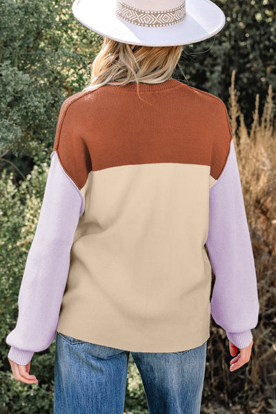 Women's Viscose Blend Color Block Knit Pullover Sweater