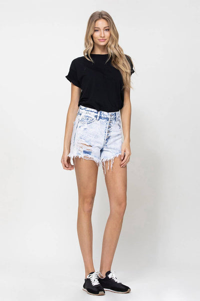 Super High Rise Acid Washed Denim Shorts