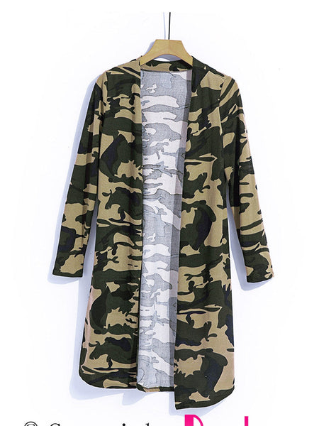 Women's Green Camo Print V-Neck Cardigan in Cardigans