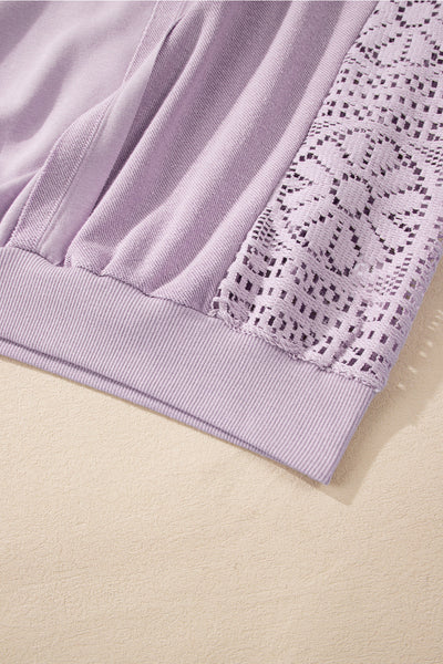 Chic Women's Orchid Petal Knit Sweatshirt with Crochet Accents, Exposed Seams, and Cozy Ribbed Trim for Effortless Style