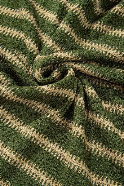 Cozy Women's Green Stripe Drop Shoulder Sweater - Effortless Casual Style for Everyday Comfort and Versatile Wear
