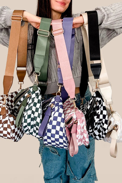 Women's Pink Checkered Waterproof Nylon Crossbody Sling Bag