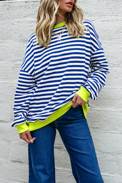 Women's Breton Stripe Cotton Sweatshirt with Neon Trim