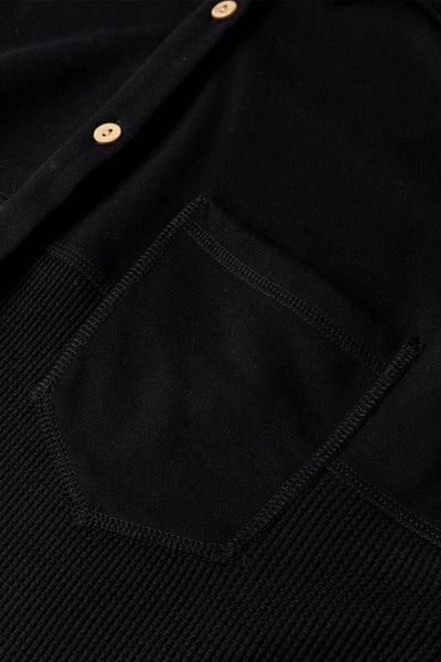 Women's Waffle Knit Oversized Patchwork Shacket in Midnight Black