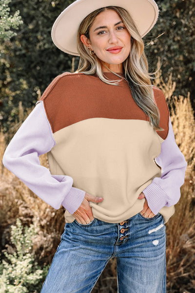 Women's Viscose Blend Color Block Knit Pullover Sweater