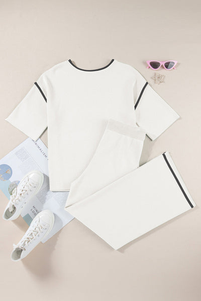Women's Relaxed Colorblock Knit Two-Piece Pant Set in Alabaster