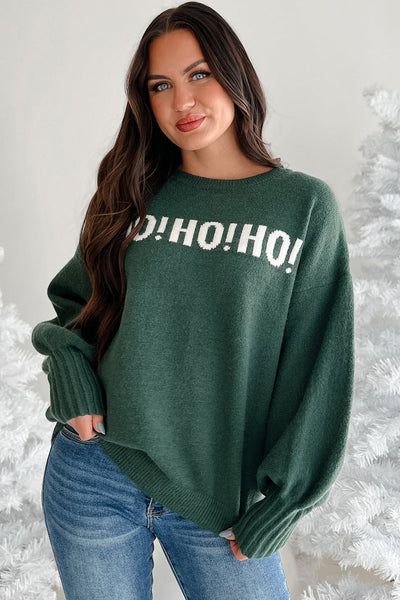 Women's Cozy Blackish Green "Merry Christmas" Drop Shoulder Sweater - Relaxed Fit for Festive Holiday Style