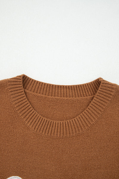 Cozy Boho Western Graphic Sweater for Women - Earthy Tones Knitwear with Relaxed Fit for Effortless Style