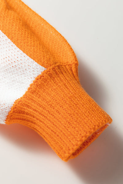 Women's Casual Grapefruit Orange Checkered Sweater with Polo Collar Relaxed Fit Knit Top for Everyday Style
