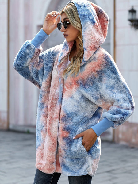 Cozy Colorful Jacket with Hood, Stylish Zippered Drawstring Outerwear for Women