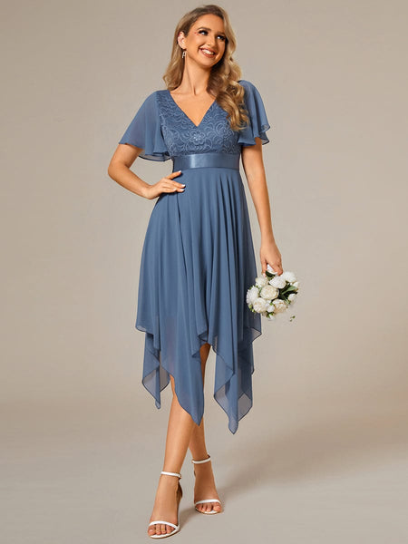 Asymmetrical Chiffon Dress with Lace Top