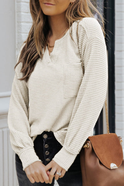 Women's Waffle Knit Long Sleeve Henley Top
