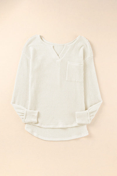 Women's Waffle Knit Long Sleeve Henley Top