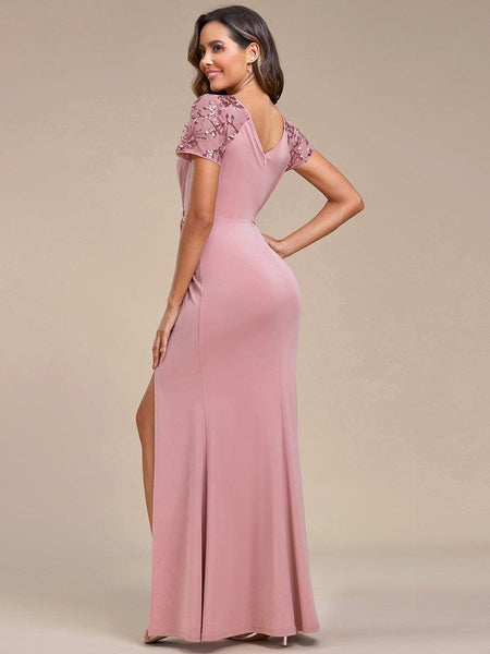 Sequin V-Neck Mother of the Bride Dress