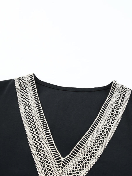 Women's Effortless Chic Lace Trim Top in Long Sleeve Tops