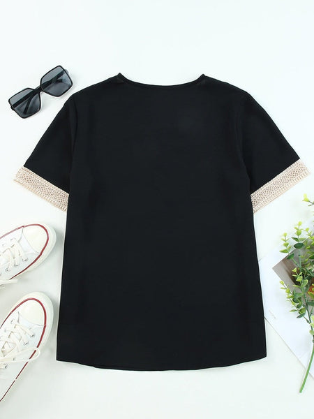 Women's Effortless Chic Lace Trim Top in Long Sleeve Tops