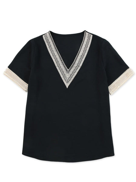 Women's Effortless Chic Lace Trim Top in Long Sleeve Tops
