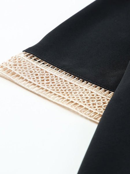 Delicate Black Lace-Trimmed V-Neck Blouse with Short Sleeves