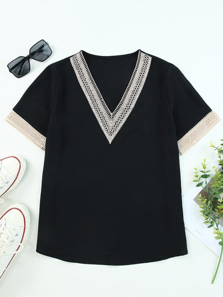 Women's Effortless Chic Lace Trim Top in Long Sleeve Tops