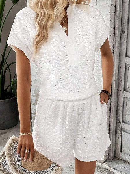 V-Neck Button Short-Sleeved T-Shirt