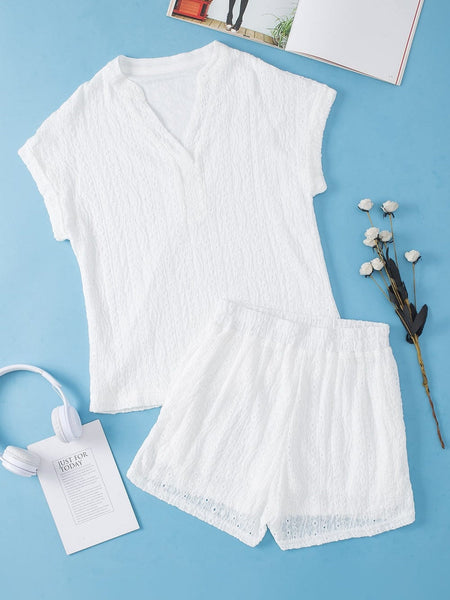 V-Neck Button Short-Sleeved T-Shirt