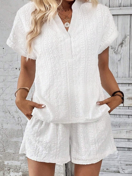 V-Neck Button Short-Sleeved T-Shirt