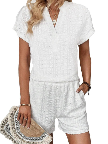 V-Neck Button Short-Sleeved T-Shirt