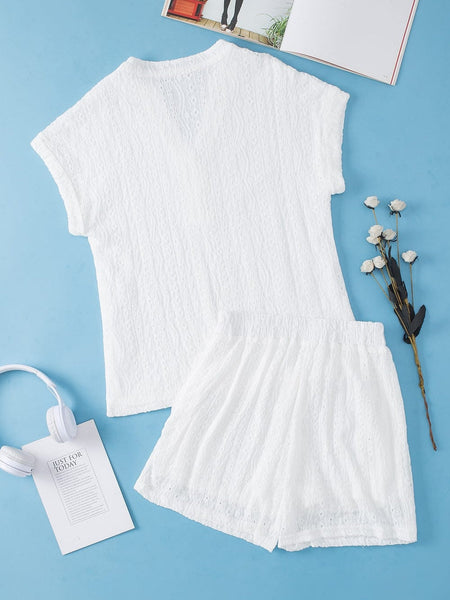 V-Neck Button Short-Sleeved T-Shirt