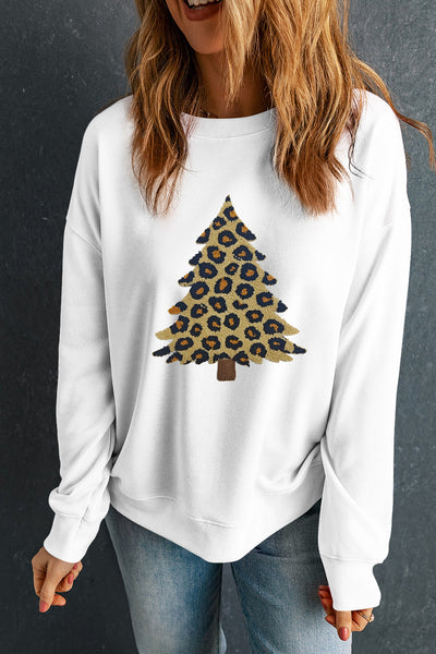 Women's Leopard Tree Graphic Sweatshirt in Cream Cotton-Blend