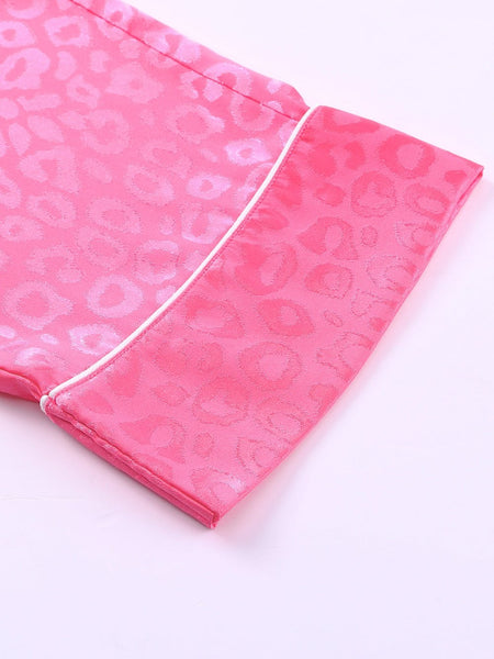 Leopard Satin Pink 2-Piece Pajama Lounge Set
