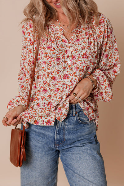 Elegant Women's Red Floral Blouse - Lightweight Short Sleeve Top with Feminine Touch for Casual and Dressy Events