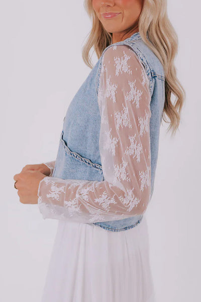 women's stylish women's beau blue denim vest with scalloped trim and patch pockets - perfect button-up for casual summer looks with practical styling