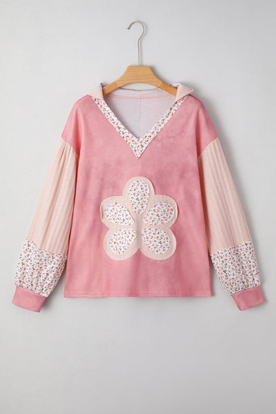 Women's Cozy Floral Patchwork Hoodie - Vibrant Casual Sweatshirt for Springtime Comfort and Everyday Style
