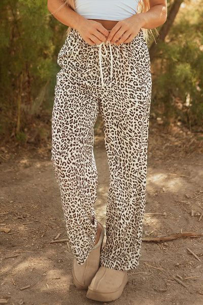 women's safari leopard print drawstring wide leg trousers made for easy styling and wardrobe coordination, with premium-like structure and finish.